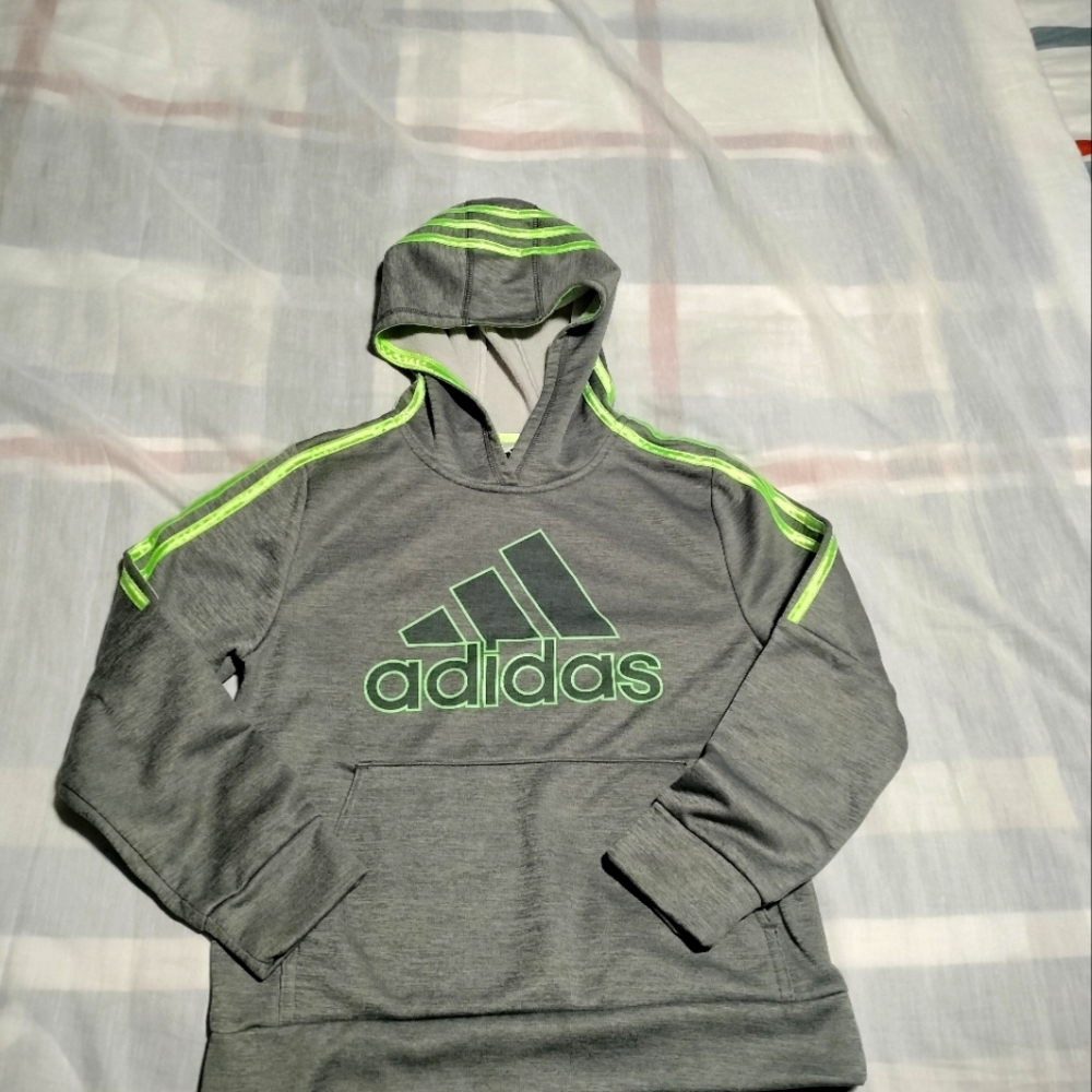 Adidas Boy's Gray Green Hoodie Size Medium 10/12